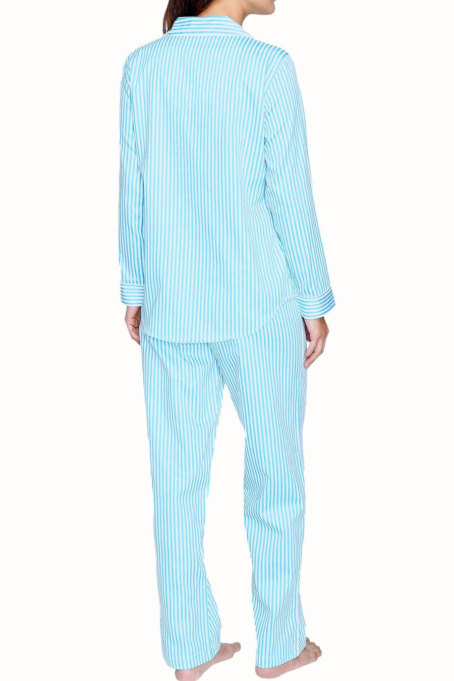 Lauren Ralph Lauren Turquoise-Stripe Sateen Pajama 2-Piece Set