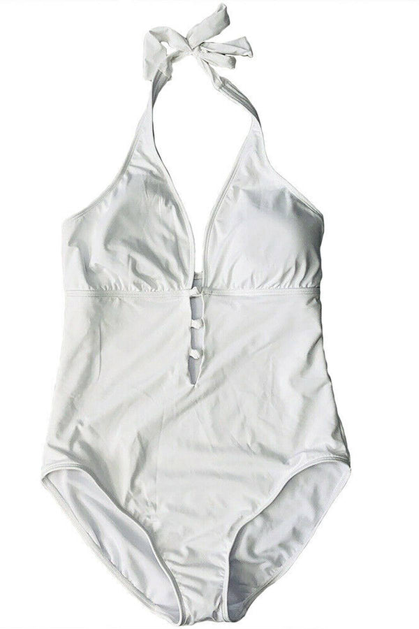 Lauren Ralph Lauren White Lattice Halter Swimsuit