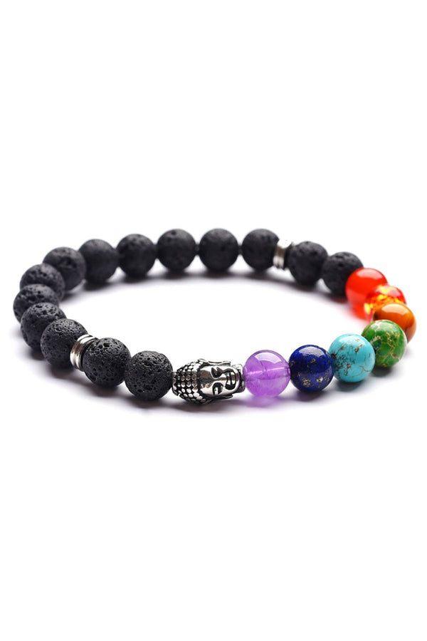 Lava Stone 7-Chakra Silver Buddha Reiki Healing Bracelet