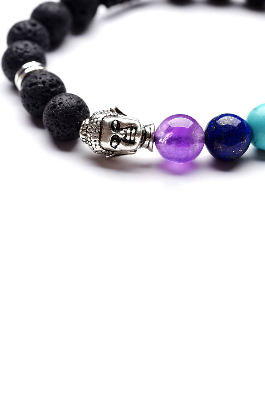 Lava Stone 7-Chakra Silver Buddha Reiki Healing Bracelet