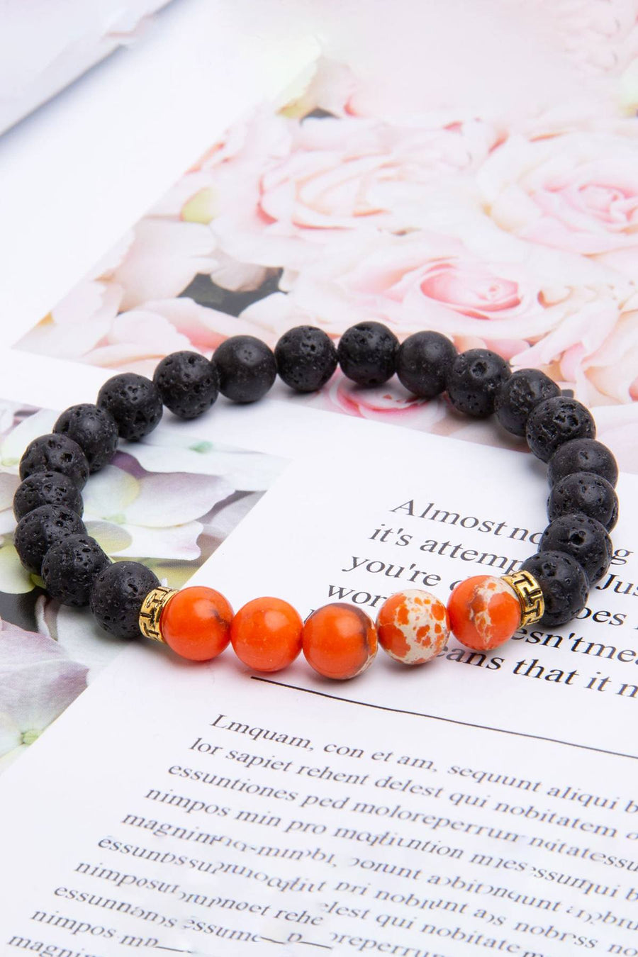Lava Stone / Orange Imperial Stone Reiki Healing Bracelet