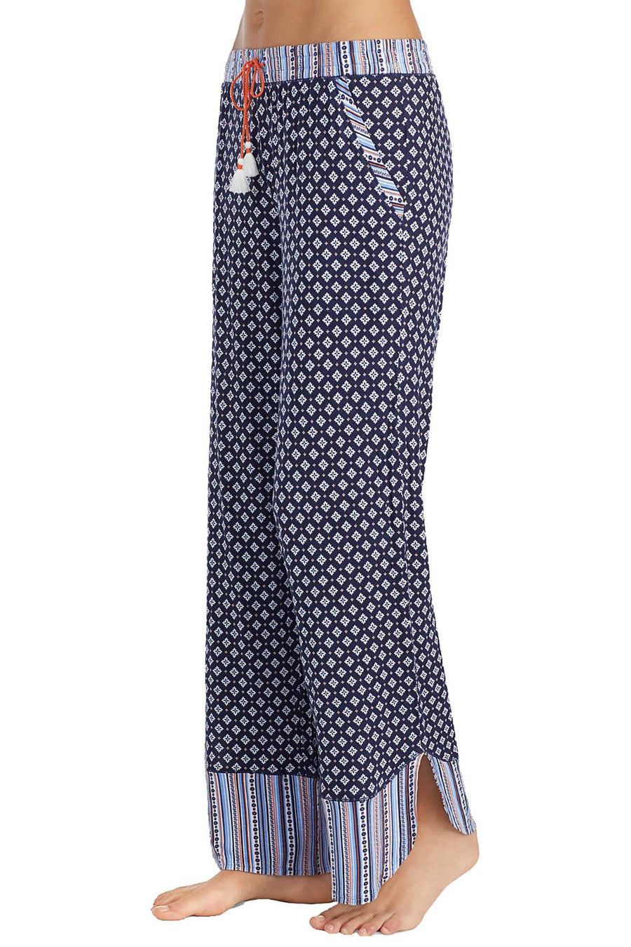 Layla Navy Printed Drawstring Tassel Lounge Pant