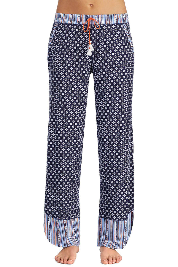 Layla Navy Printed Drawstring Tassel Lounge Pant