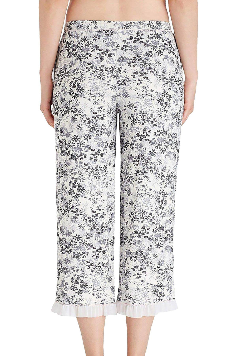 Layla PLUS Black/White Floral Ruffle-Hem Capri Pajama Pant