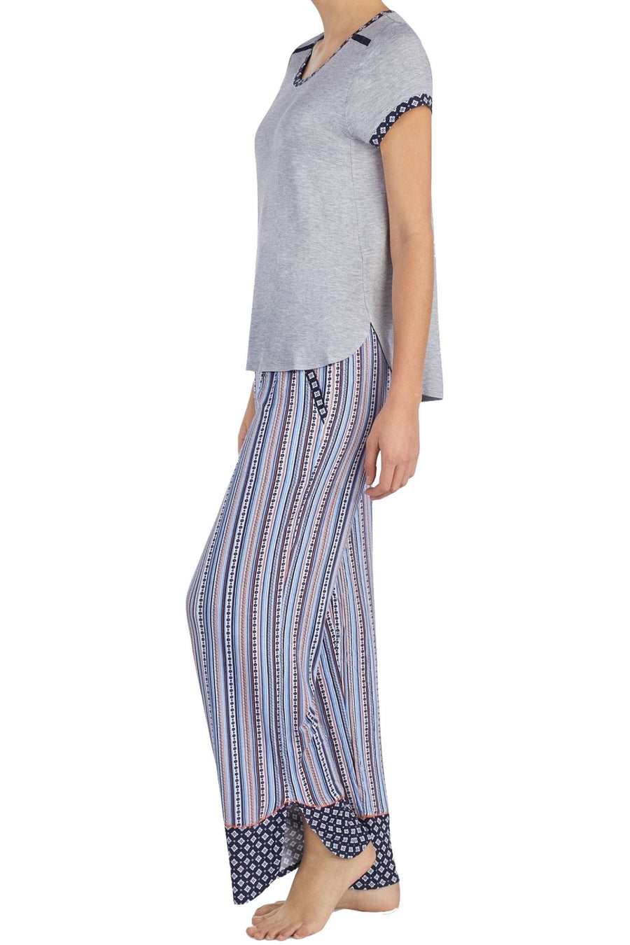 Layla Periwinkle-Stripe Drawstring-Tassle Lounge Pant