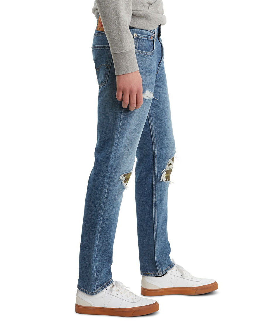 Levi's 502 Tapered Fit Ripped With Camo Print Repair Jeans E Collins