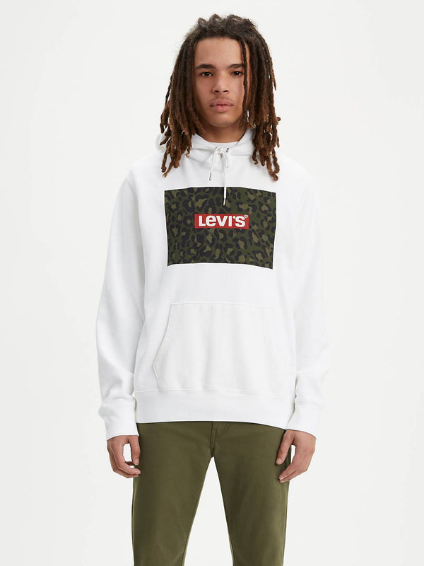 Levi's Box Tab Leopard Fill Pullover Hoodie White
