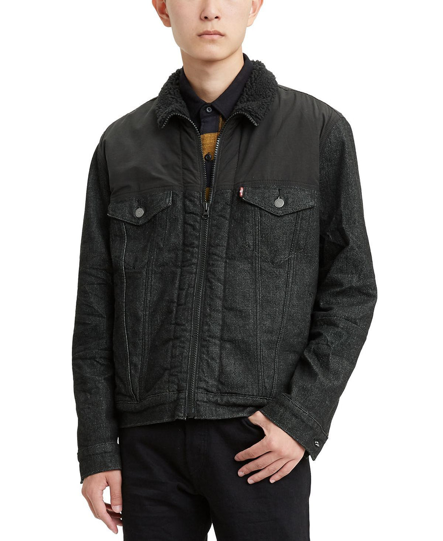 Levi's Limited Collection Faux Sherpa Lined Trucker Jacket Washed Black Sherpa Trucker