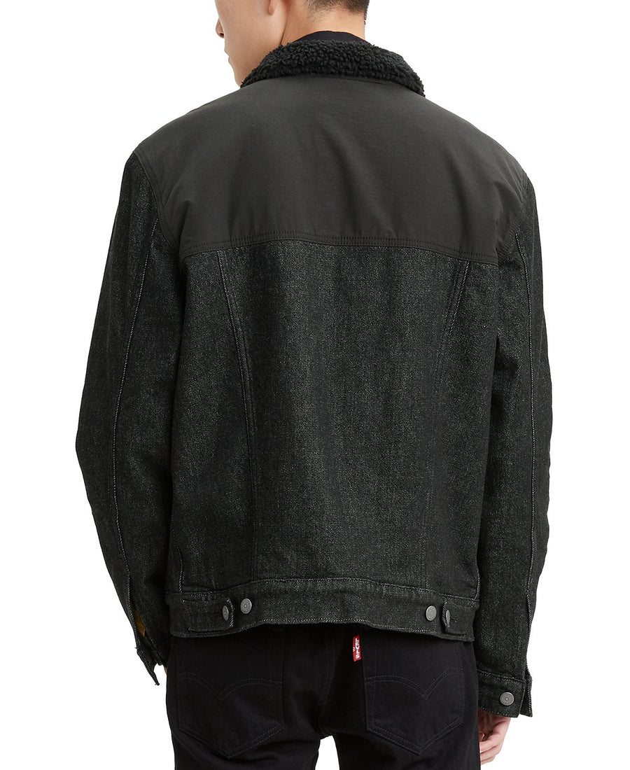 Levi's Limited Collection Faux Sherpa Lined Trucker Jacket Washed Black Sherpa Trucker