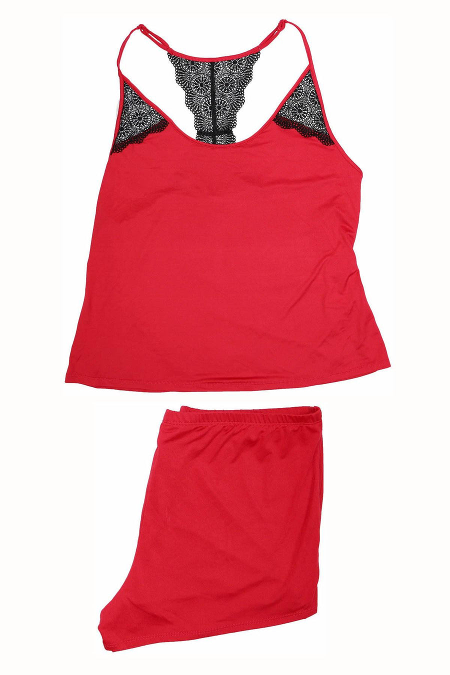 Linea Donatella Crimson-Red Lace Racerback Cami & Short 2-Piece Set