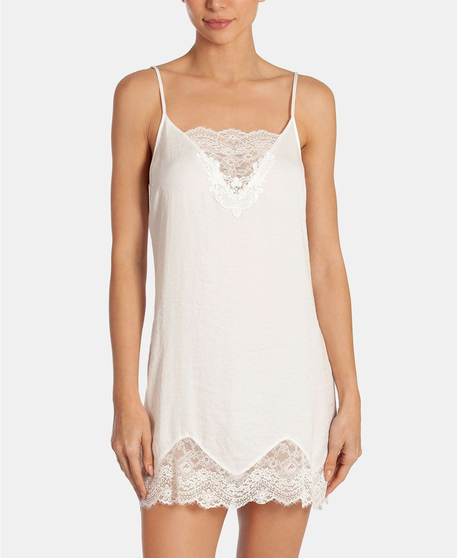 Linea Donatella Graciella Satin Lace Trim Chemise in Ivory