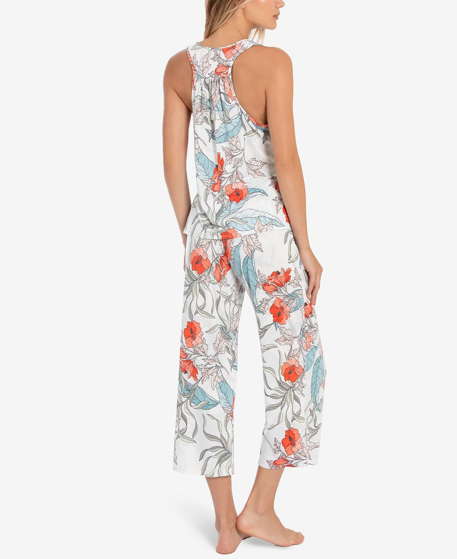 Linea Donatella Tropical-print Tank Top & Cropped Pajama Pants Set Ivory