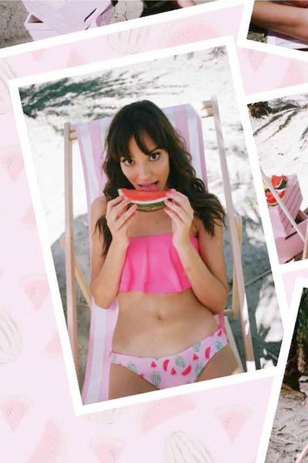 Lolli Double Ruffle Bandeau Top in Hot Pink