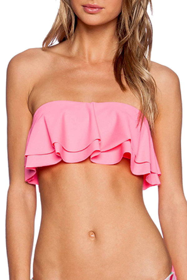 Lolli Double Ruffle Bandeau Top in Hot Pink