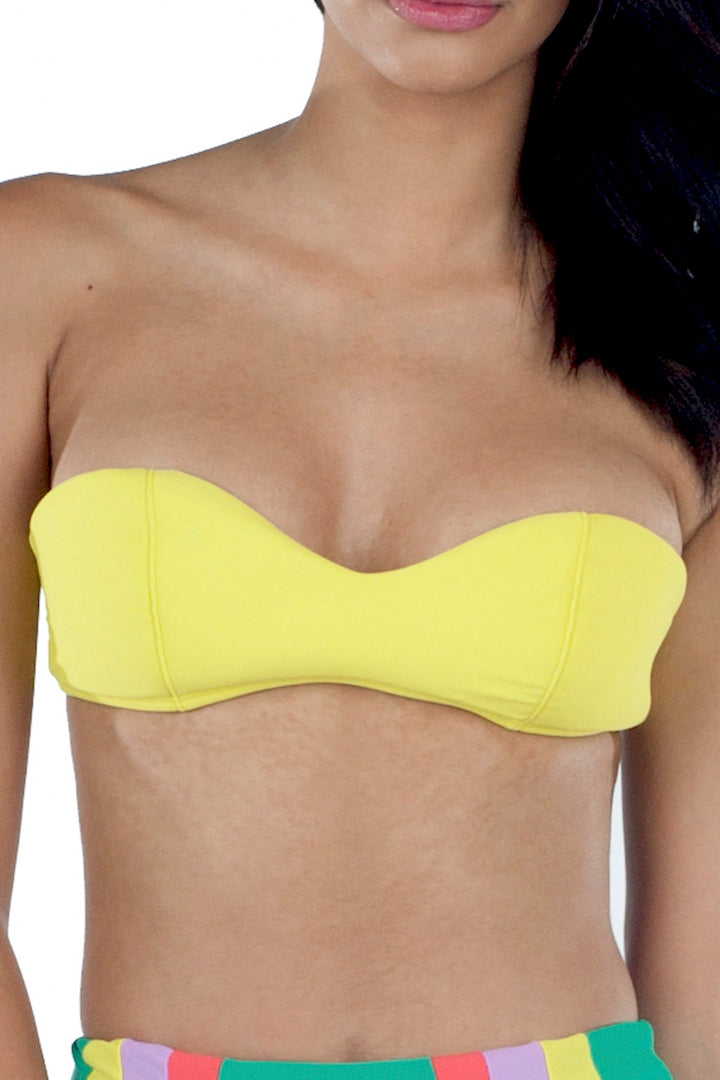 Lolli Foamed Bandeau Top w/ Detachable Halter Strap in Citron