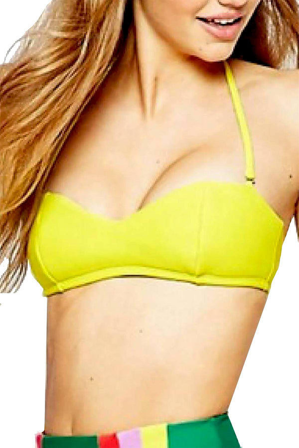Lolli Foamed Bandeau Top w/ Detachable Halter Strap in Citron