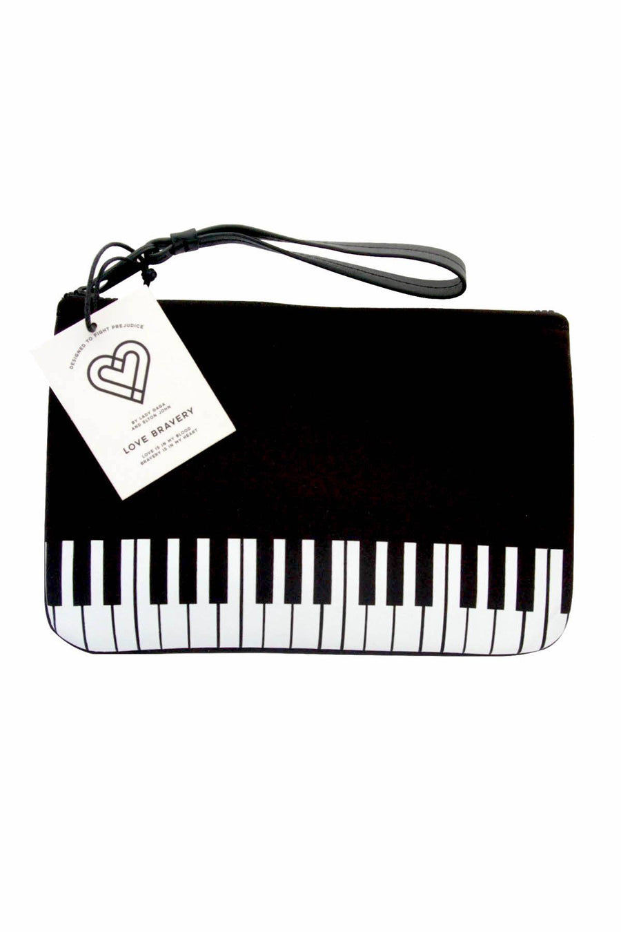 Love Bravery Black/White Piano Wristlet Zip Pouch