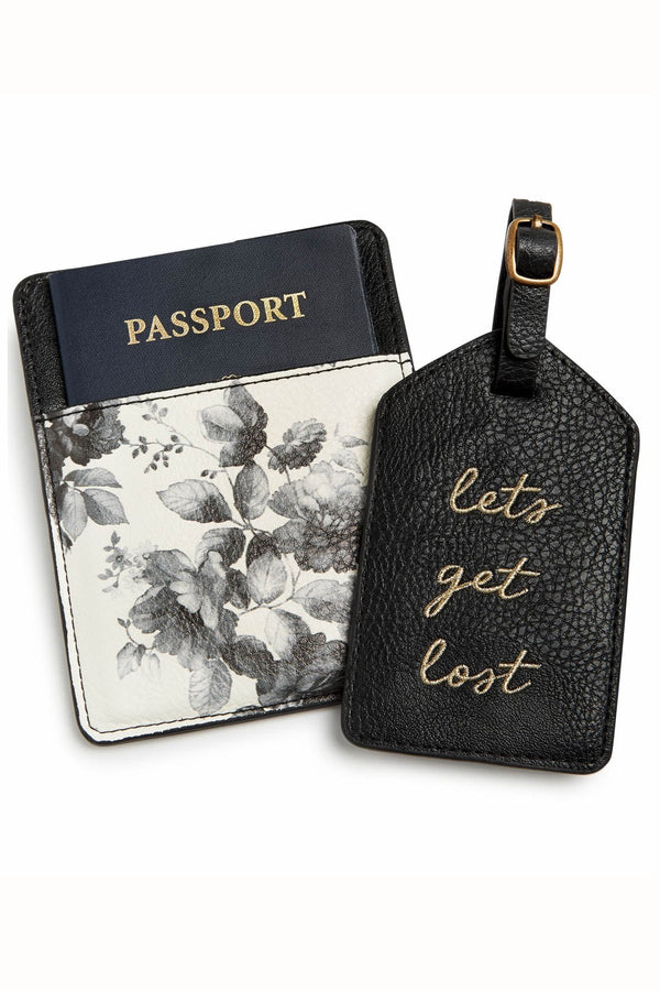 Lucky Brand Black/White Passport/Luggage-Tag Set