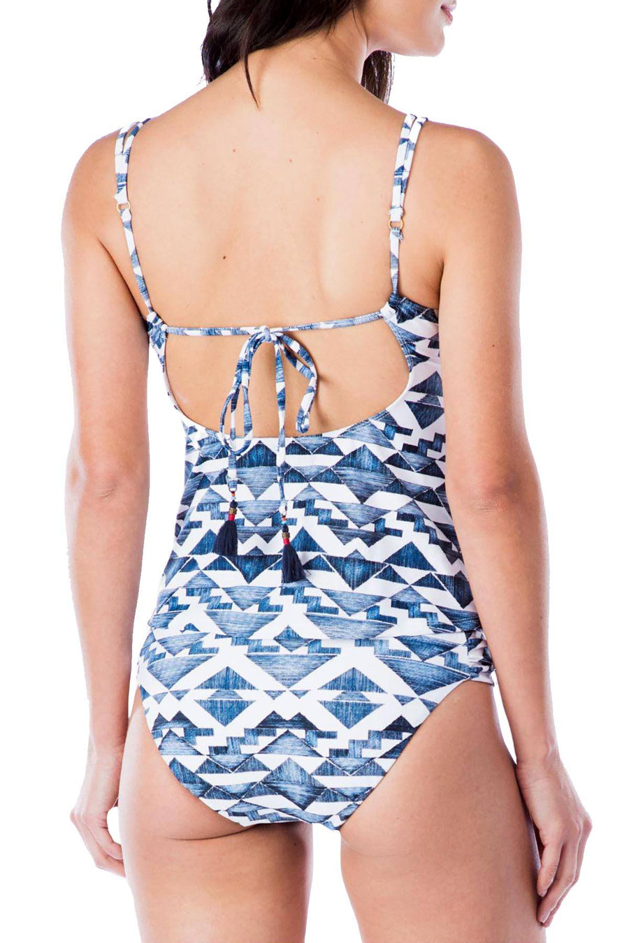 Lucky Brand Going South Embroidered Tankini Top in Indigo