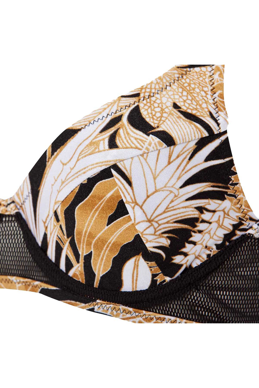 MINKPINK Black/Gold Tropical Punch Mesh Soft Bikini Top