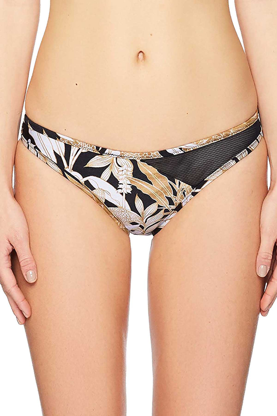 MINKPINK Black/Gold Tropical Punch Mesh Splice Bikini Bottom