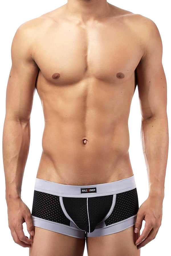 Male Power Black Athletic-Mesh Sport Trunk