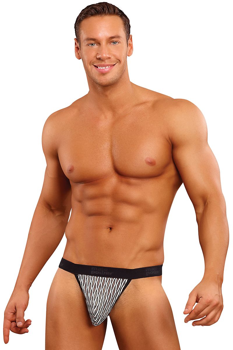 Male Power Black & White Wave Thong