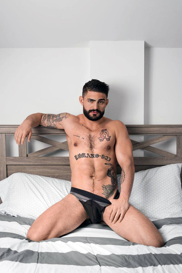 Male Power Grey/Black Iron-Clad Thong
