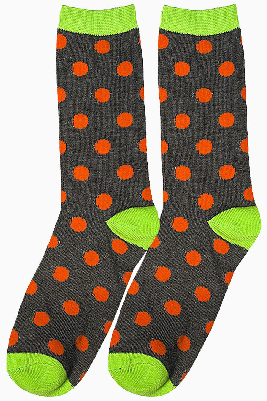 Mamia Charcoal/Lime/Rust Polka Dot Crew Socks