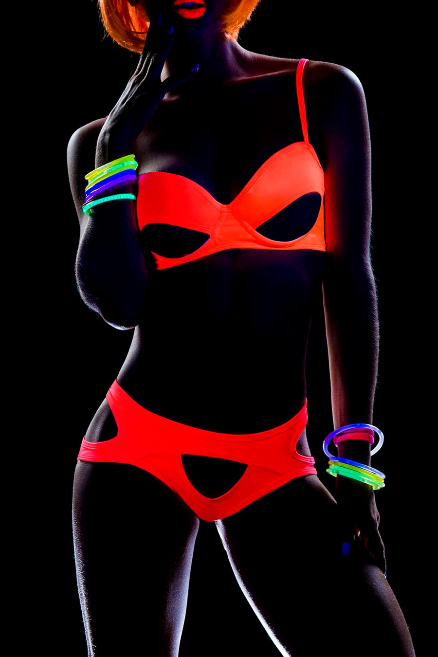Mapale 2pc Hot Pink Peep Cutout Blacklight Bra & Panty Set