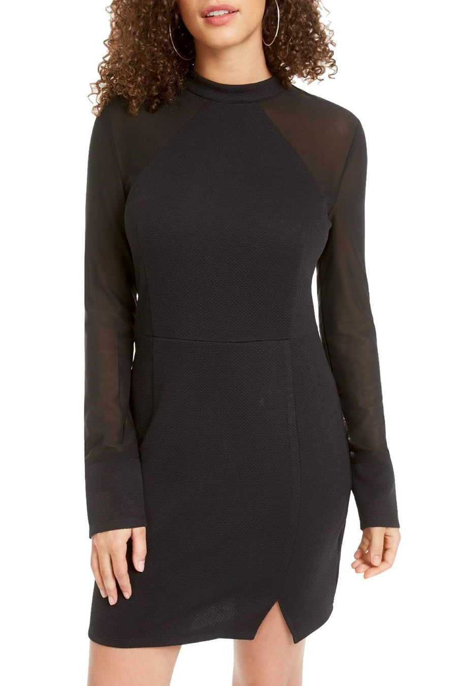 Material Girl Black Junior's Mesh Sleeve Bodycon Dress