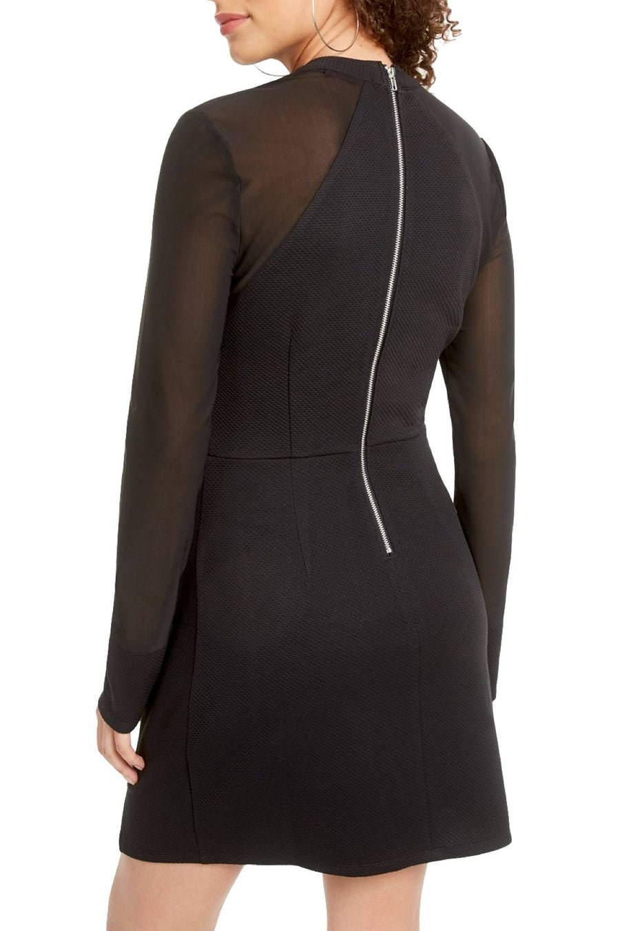 Material Girl Black Junior's Mesh Sleeve Bodycon Dress