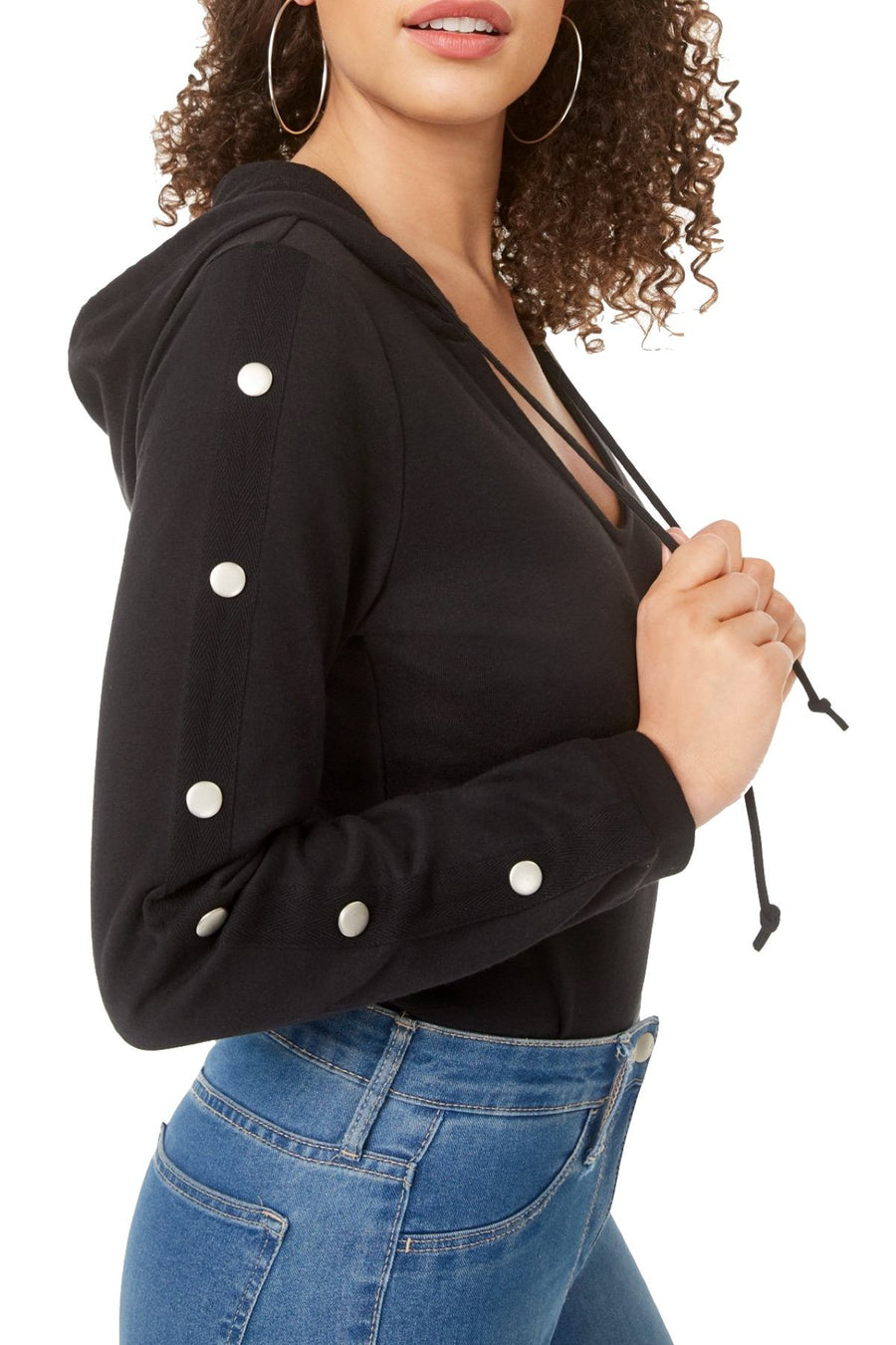 Material Girl Black Juniors' Stud Trimmed Hoodie Bodysuit