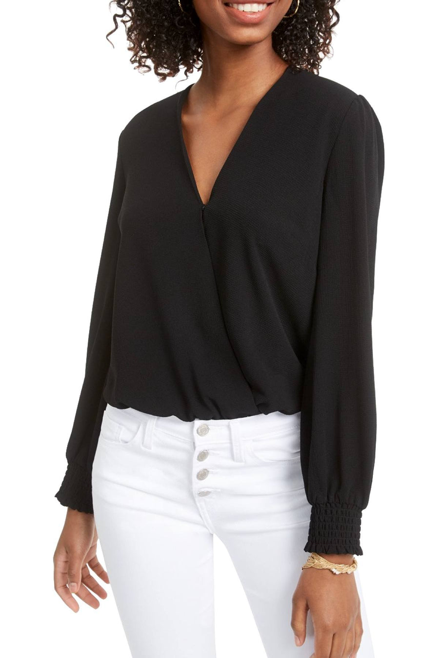 Material Girl Black Juniors' Surplice Bodysuit