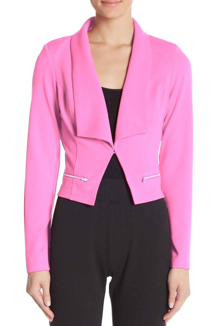 Material Girl Fuschia Pink Junior's Cropped Crepe Blazer