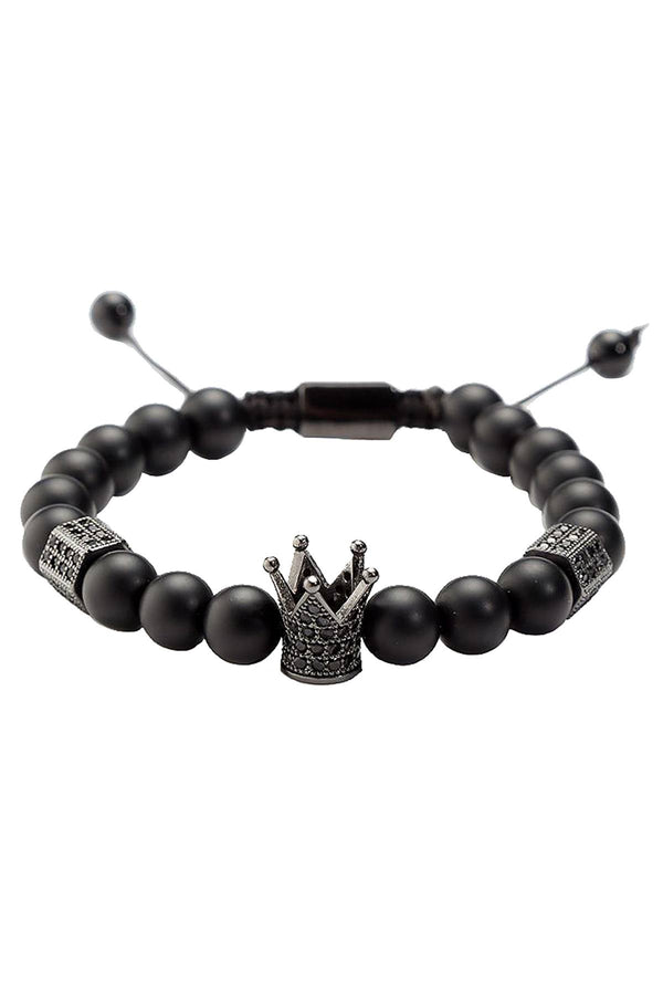 Matte Black Agate / Gunmetal Crown / Black Micro Pavé CZ Healing Bracelet