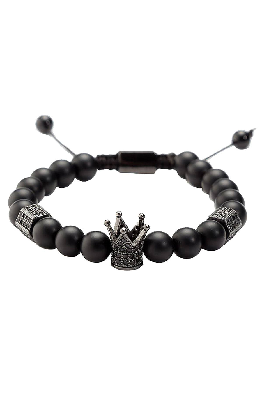 Matte Black Agate / Gunmetal Crown / Black Micro Pavé CZ Healing Bracelet