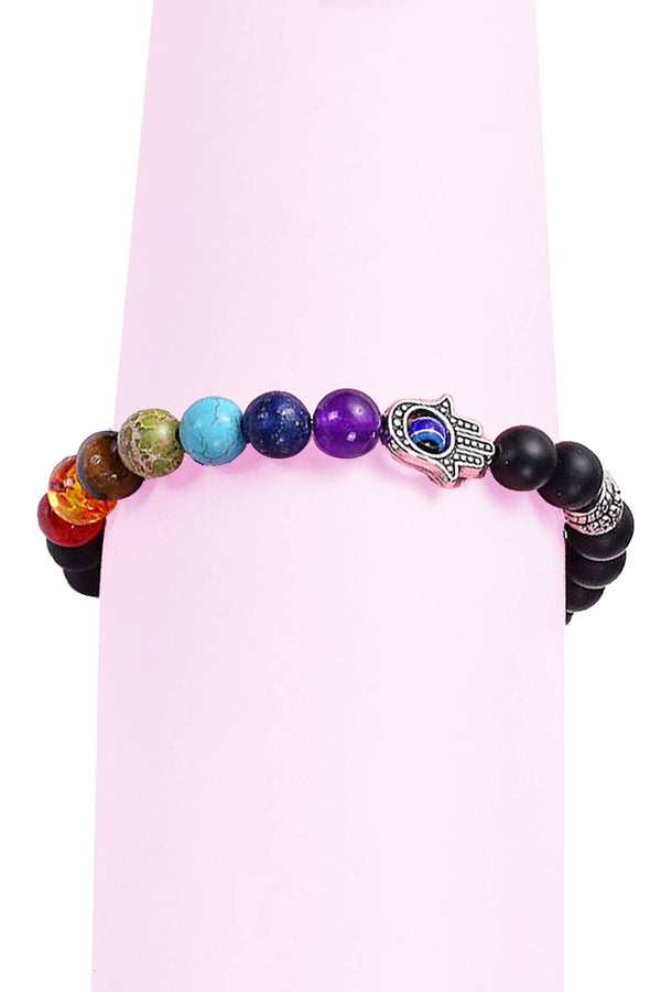 Matte Black Onyx 7-Chakra Hamsa Reiki Healing Bracelet