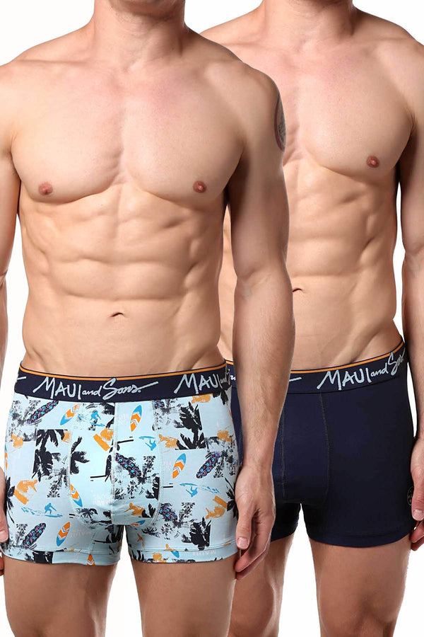 Maui and Sons Blue/Surfboards Cotton-Stretch Trunk 2-Pack
