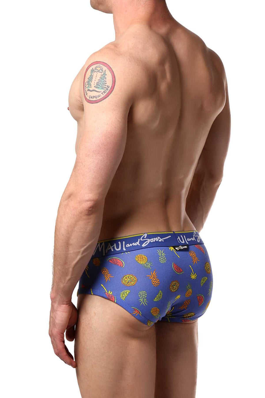 Maui and Sons Blue/Tropical-Fruits Cotton-Stretch Brief 2-Pack