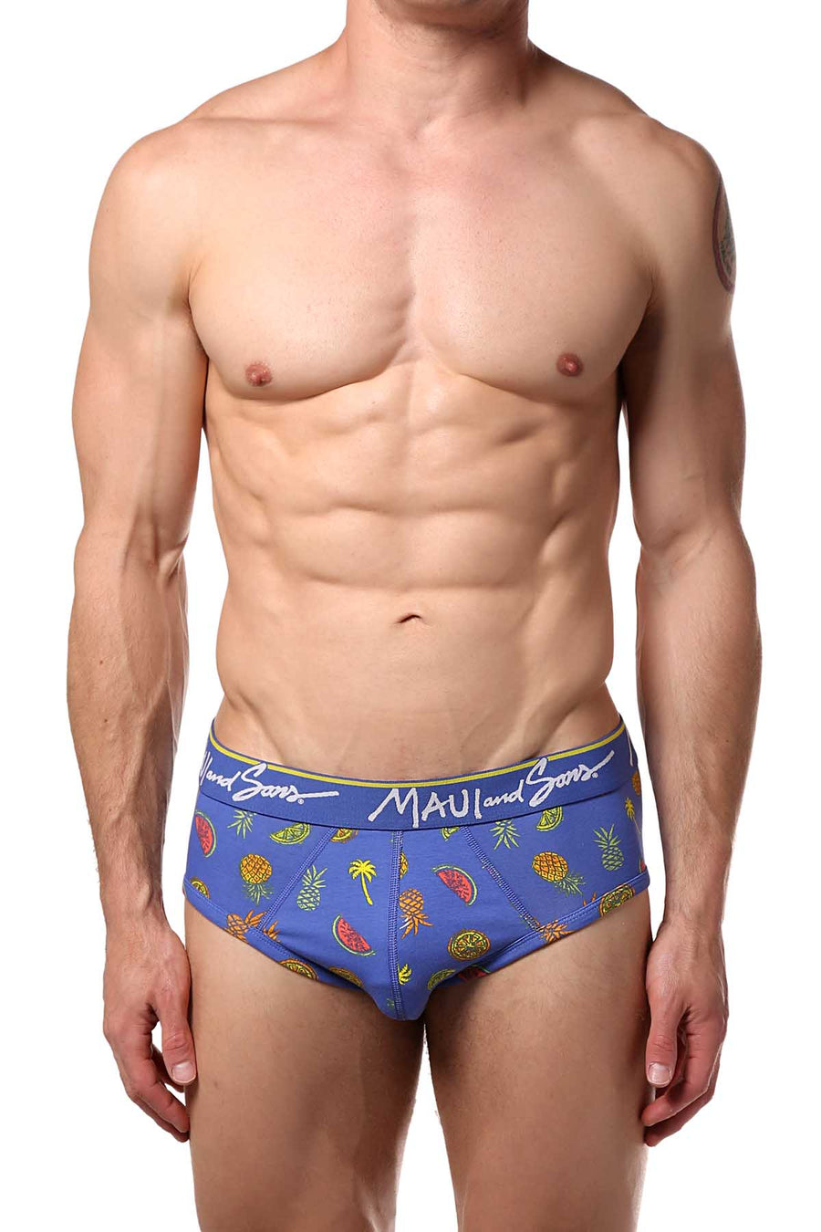 Maui and Sons Blue/Tropical-Fruits Cotton-Stretch Brief 2-Pack