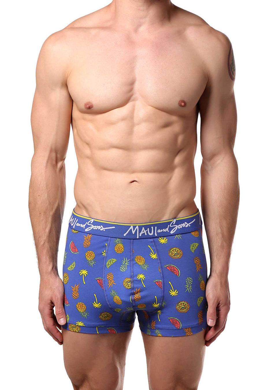 Maui and Sons Blue/Tropical-Fruits Cotton-Stretch Trunk 2-Pack