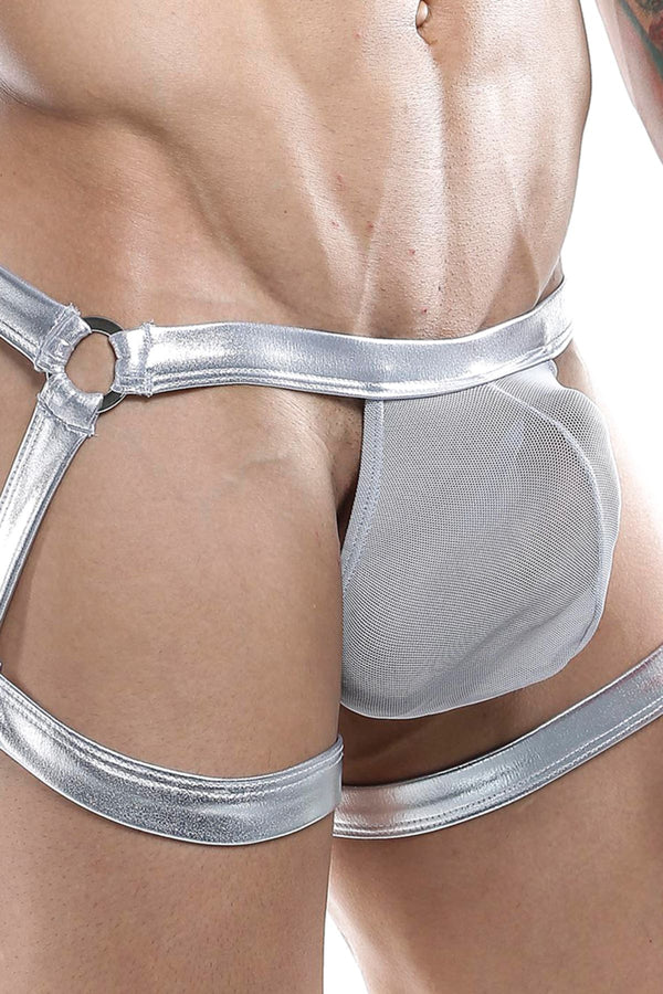 Miami Jock Silver Metallic/Mesh Leg Harness Jock