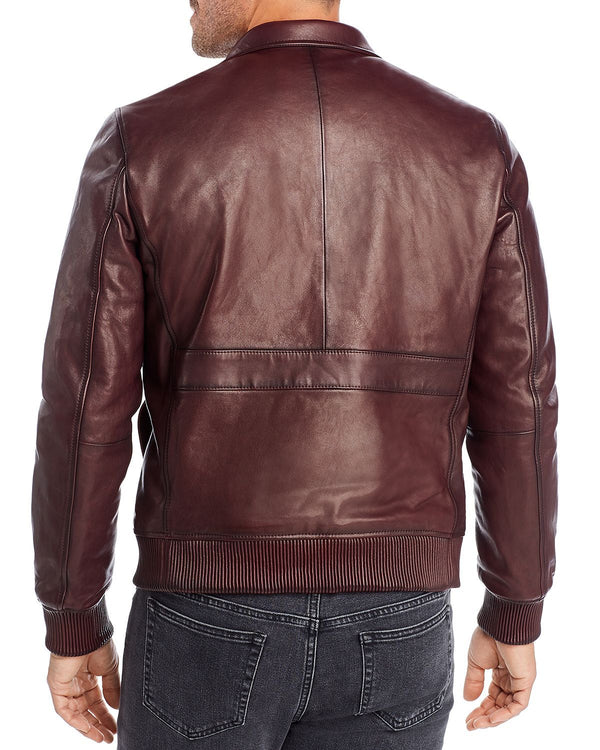 Michael Kors Leather Bomber Jacket Merlot
