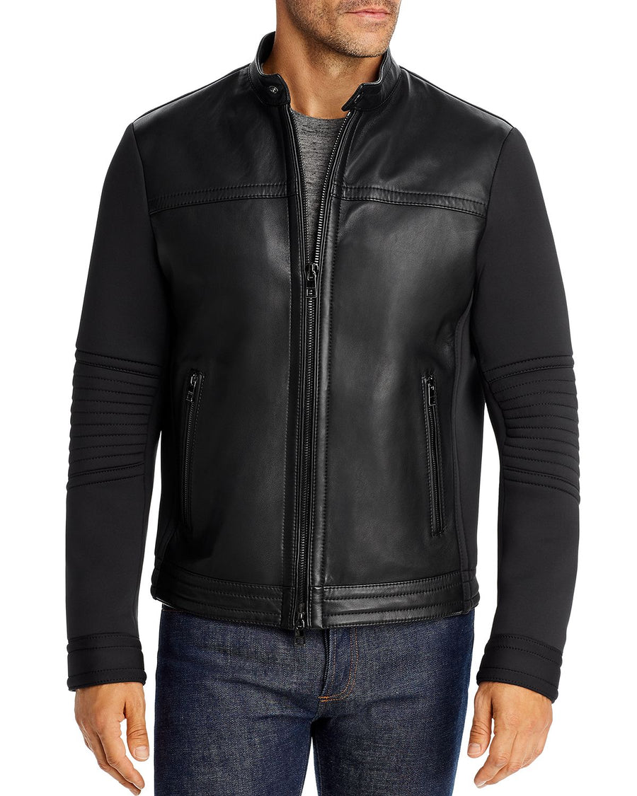 Michael Kors Mixed-media Racer Bomber Jacket Black