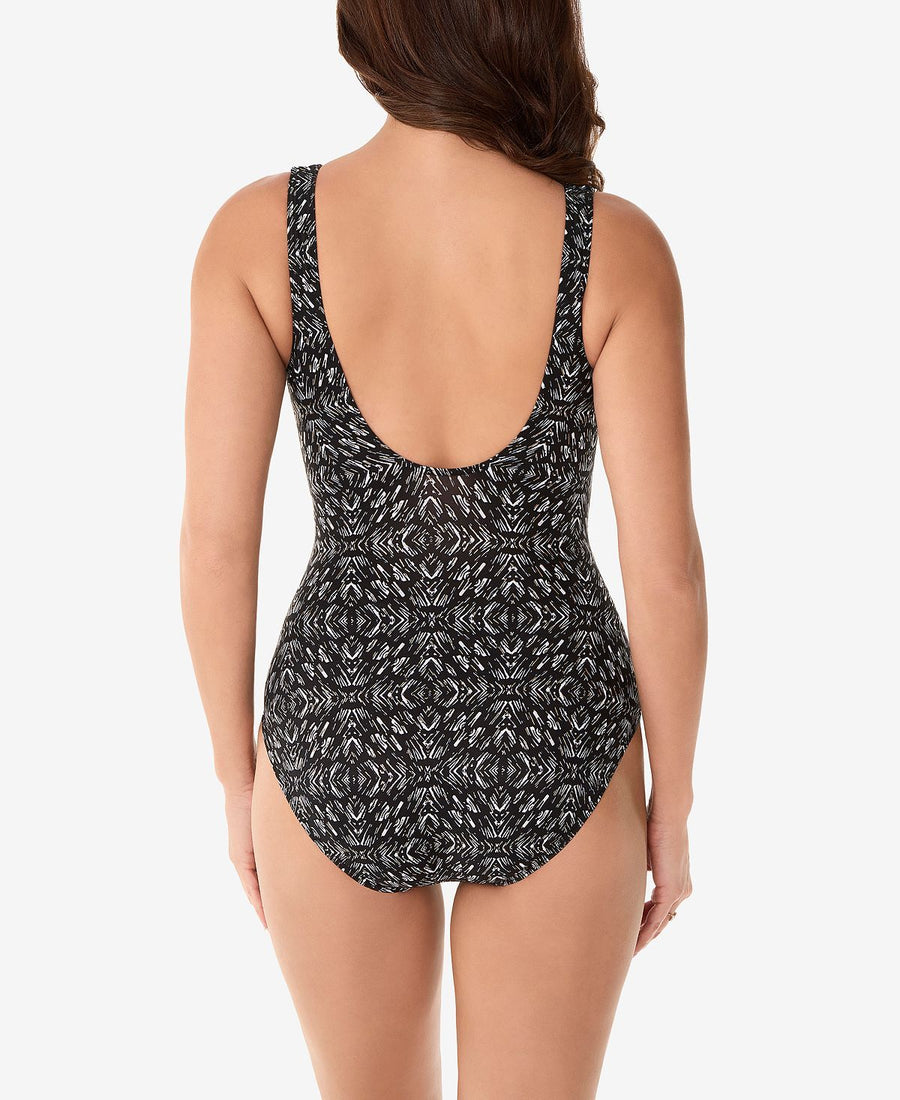 Miraclesuit Incan Treasure Criss Cross Tummy Control One-piece Swimsuit Incan Treasure Black/White