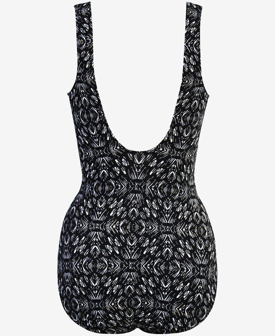 Miraclesuit Incan Treasure Criss Cross Tummy Control One-piece Swimsuit Incan Treasure Black/White