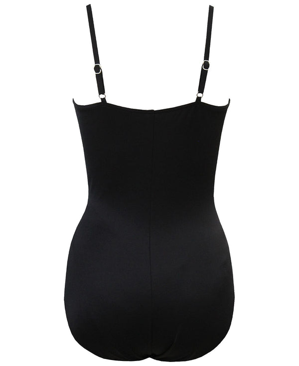 Miraclesuit Rock Solid Love Knot Twist-front Faux-fly-away Allover-slimming One-piece Swimsuit Black
