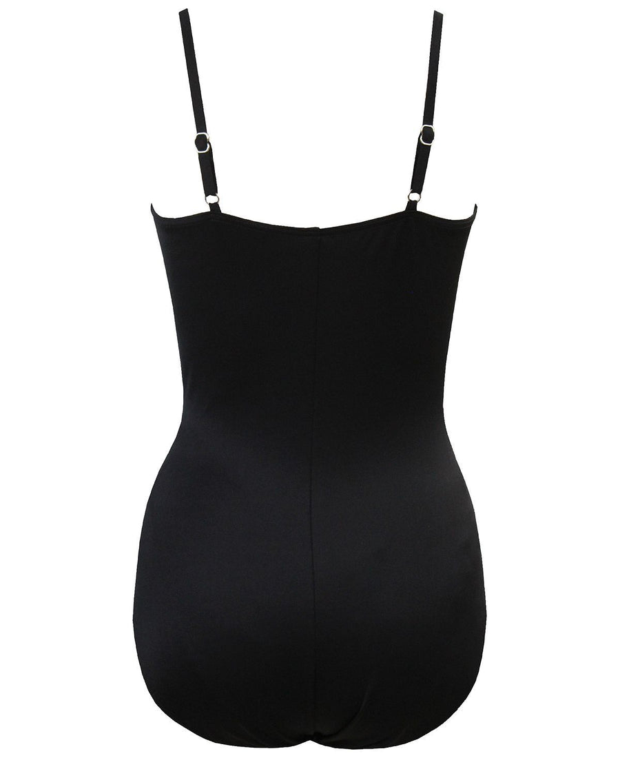 Miraclesuit Rock Solid Love Knot Twist-front Faux-fly-away Allover-slimming One-piece Swimsuit Black