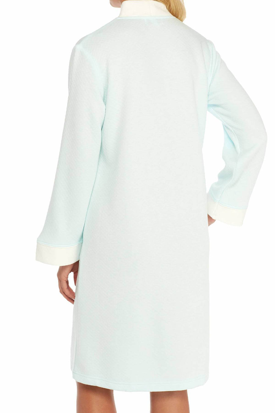 Miss Elaine Aqua Embroidery-Trimmed Zip-Front Robe